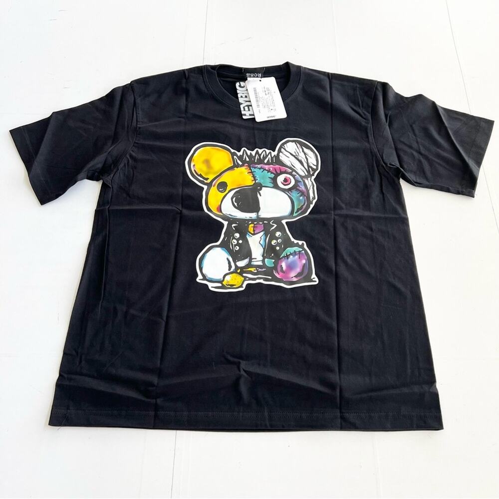 New HEYBIG Graphic Short Sleeve Tee Shirt TH-222 UNISEX SIZE L Patch Teddy Bear